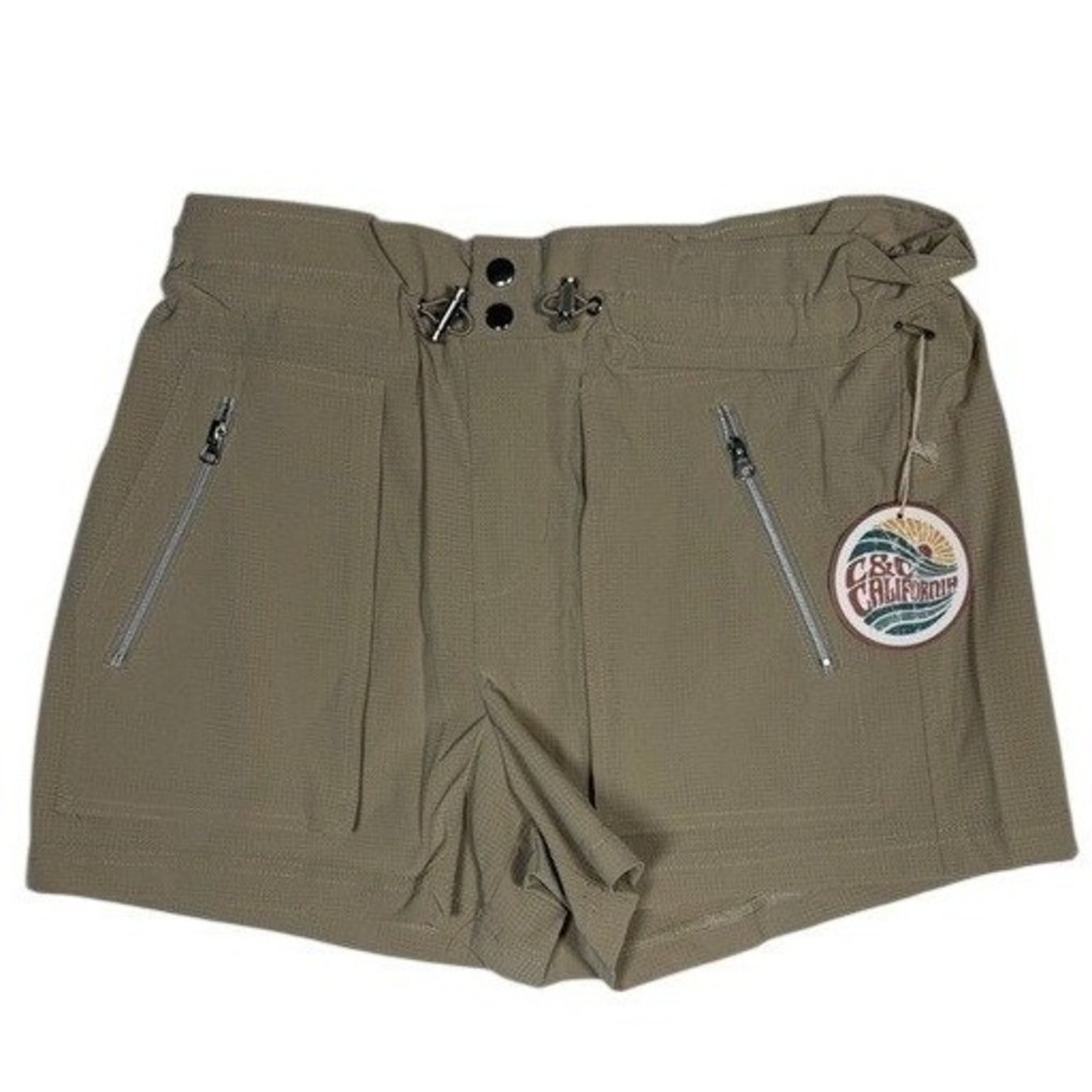 C&C California Womens Khaki Ripstop Cargo Shorts Paperbag Waist Tan Small NWT
